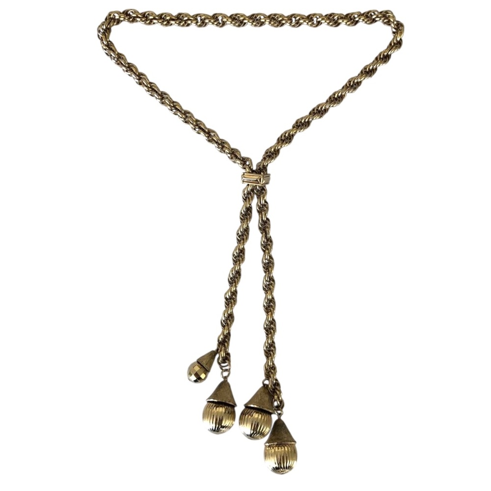 Vintage Gold Tone Lariat Chain Ball Bauble Adjustable Necklace EUC